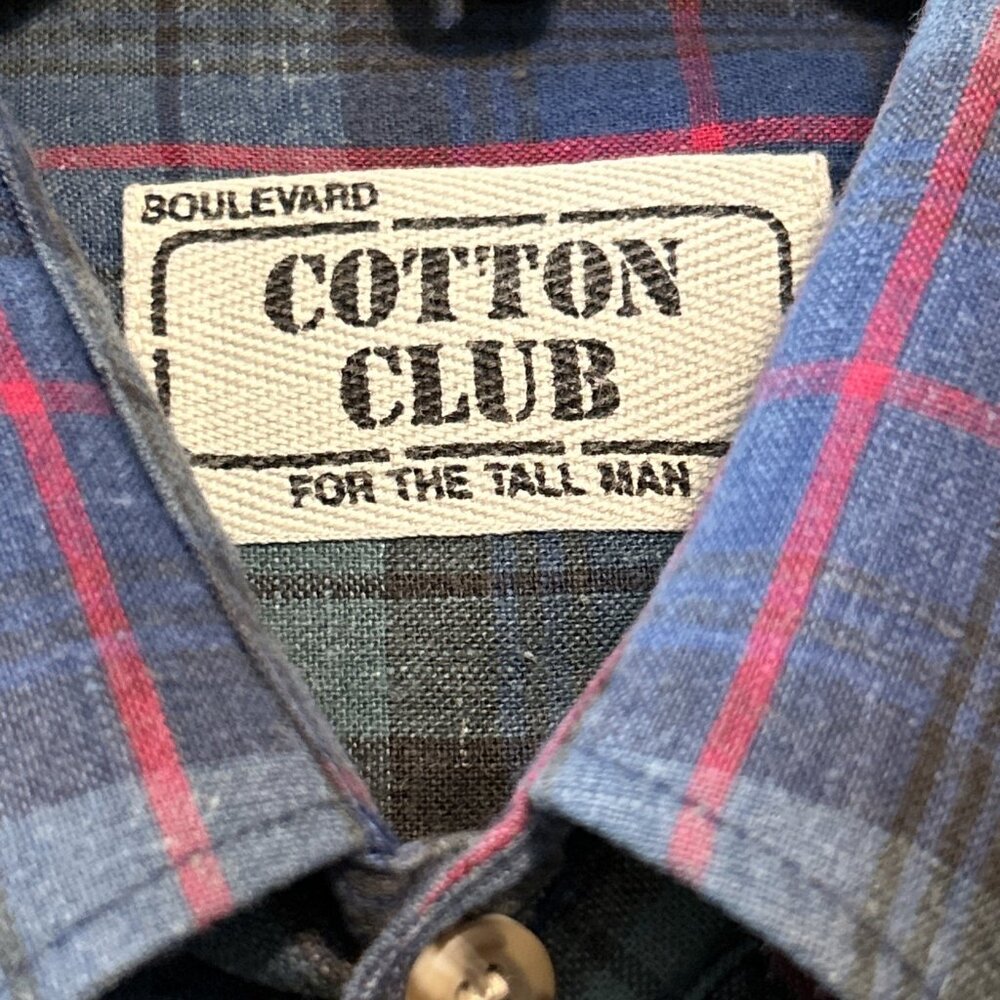 BOULEVARD COTTON CLUB  BIG Tall Man SHIRT SIZE  XLT Blue Plaid USA